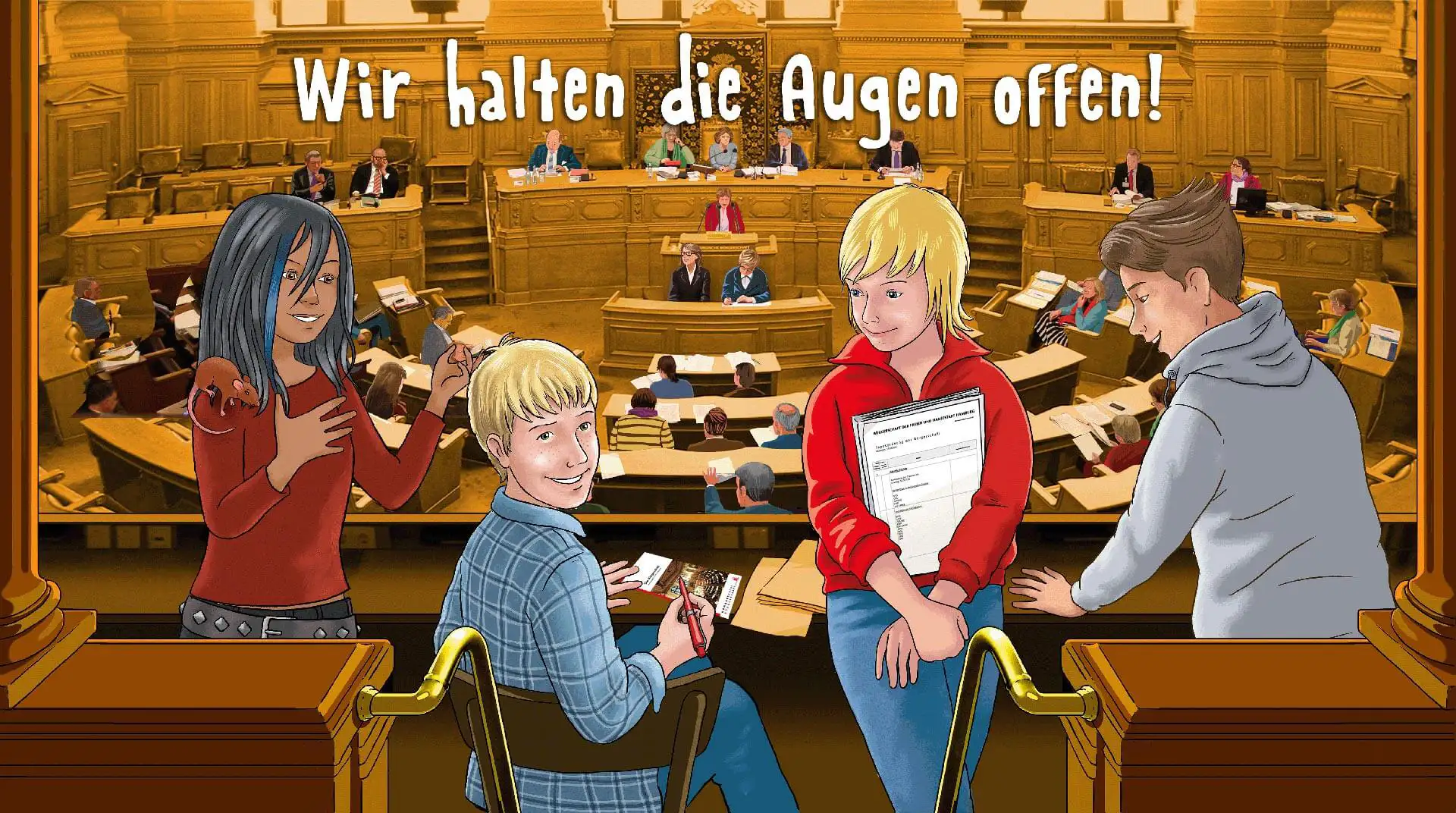 Darstellung der Alster-Detektive im Hamburger Parlament
